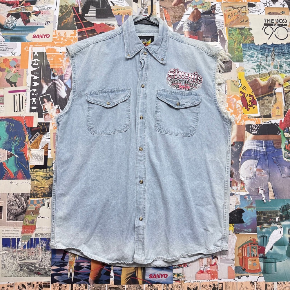 Sturgis‎ Biker Wear Mens XL Denim Vest Bike Week 2010 Sleeveless Denim